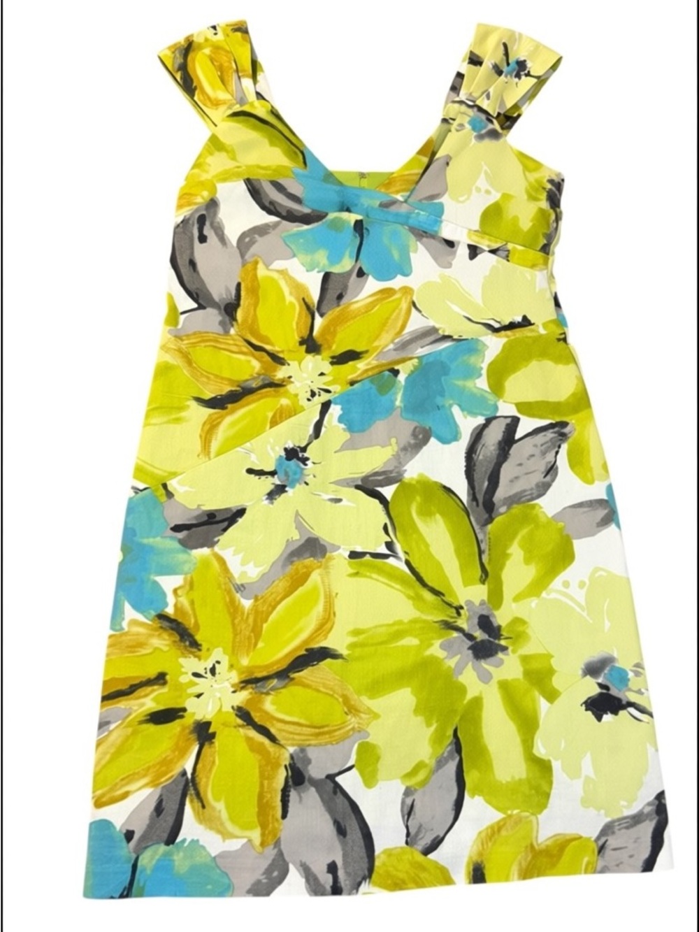 Liz Claiborne Size 14 Floral Dress Lime Green Blue A-Line Structured Plus Spring